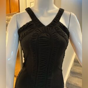 Anthropologie Leifsdottir Ruched Stretch Black Bodycon Halter Mini Dress  Sz S